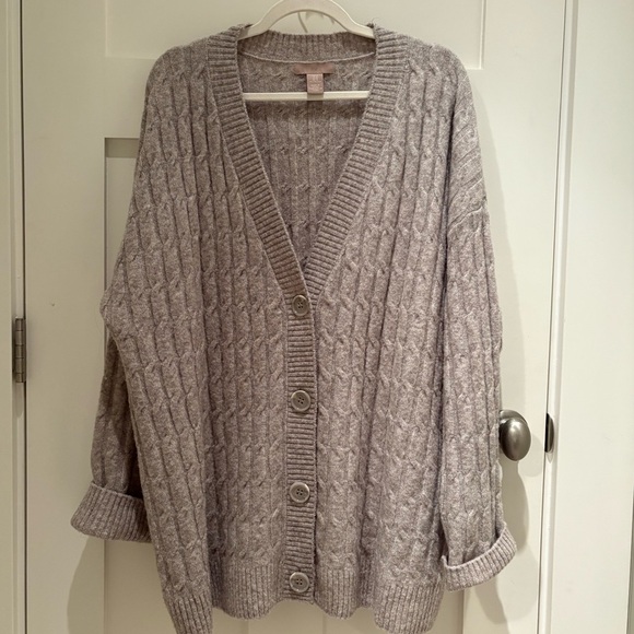 H&M Sweaters - H&M Light Gray Cable Knit Button-Up Cardigan